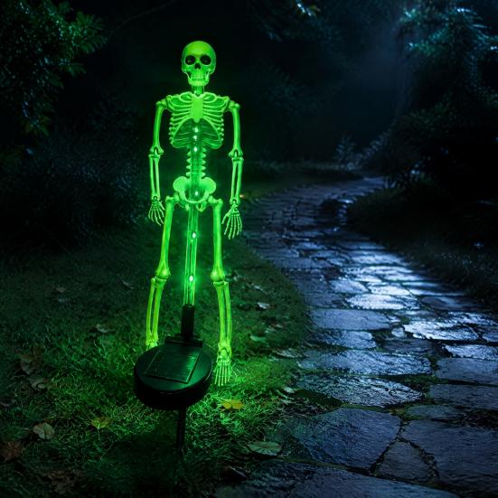 Automatic Dusk to Dawn Lamps Solar Skeleton Garden Stake Light, Halloween 3D Glowing Skull Yard Festive Outdoor Party Lighting Decor with LED,