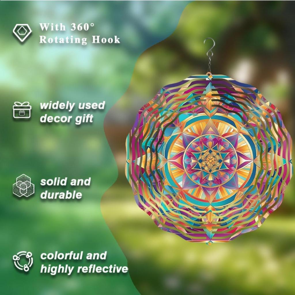 10 Inch Colorful Metal Wind Spinner with 360 Degree Rotating Hook No Battery Needed Vibrant Garden Decor Gift for Family Friends