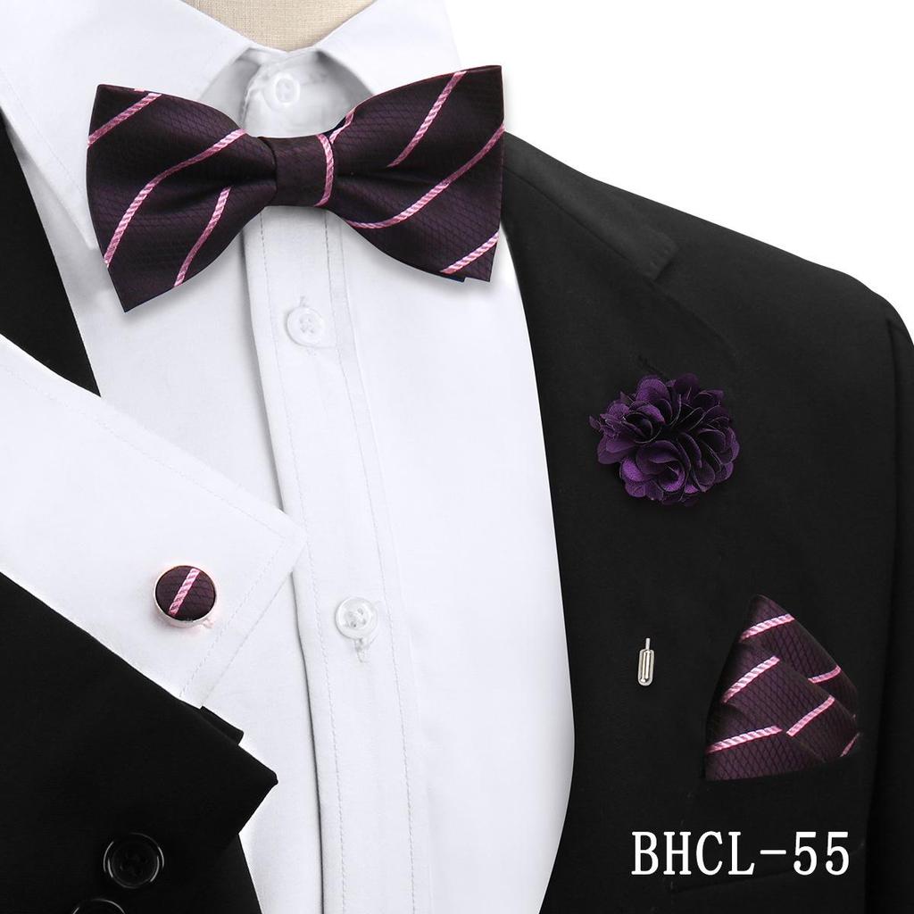Korean Style 4-Piece Men's Bow Tie & Pocket Square Set for Weddings & Formal Events