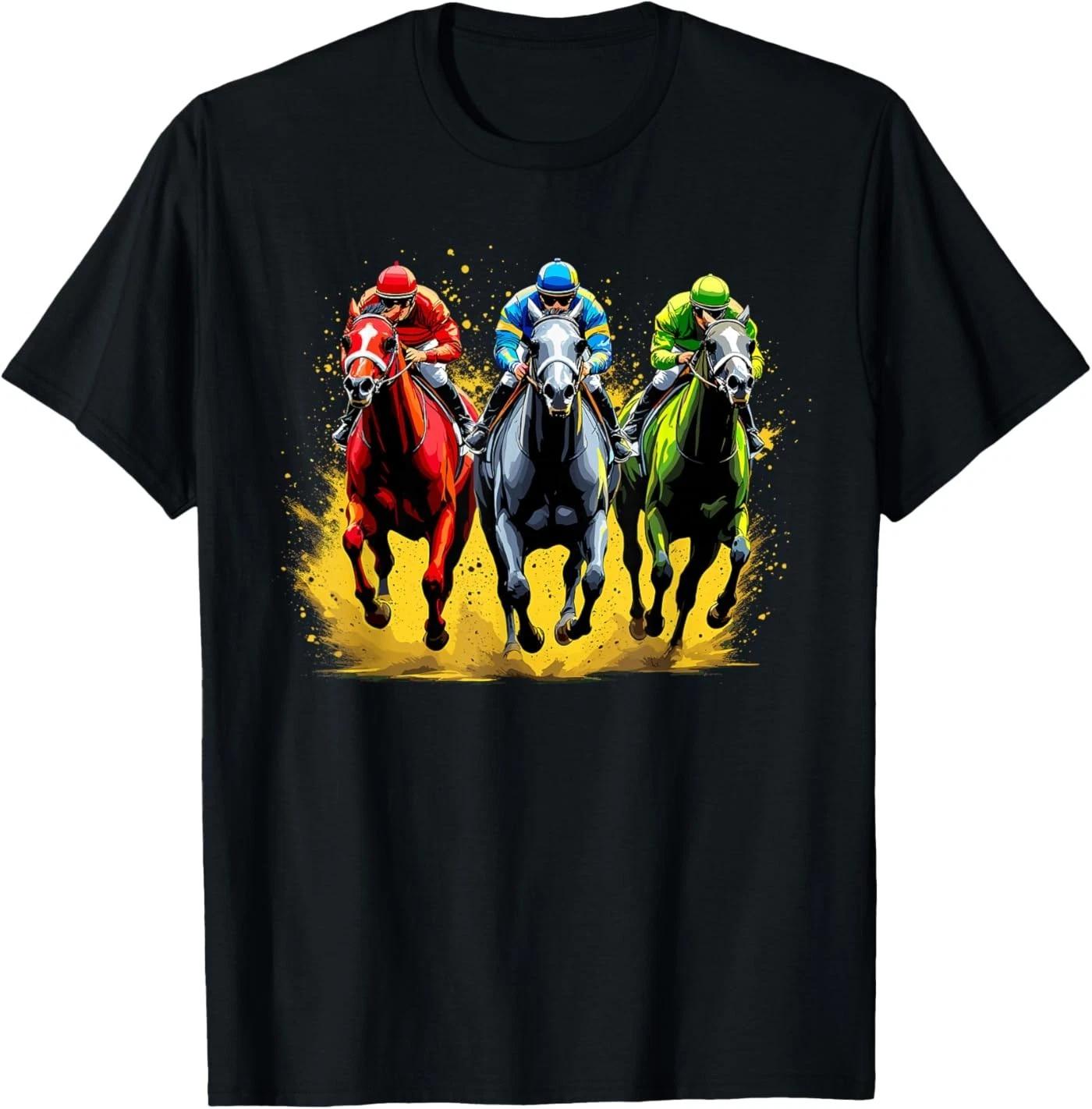 Horse Racing Outfit Dynamic Race Scene Derby Riders T-Shirt 4XL