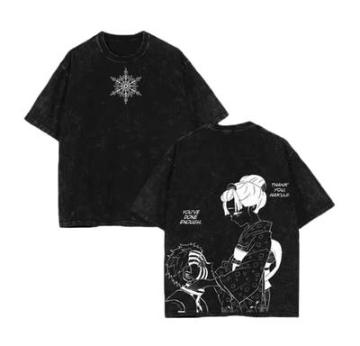 2026 Streetwear Demon Slayer Camiseta Lavada Vintage Oversized Homem Mulher Manga Curta Camiseta Anime Estampada Tops Casuais Verão Y2k