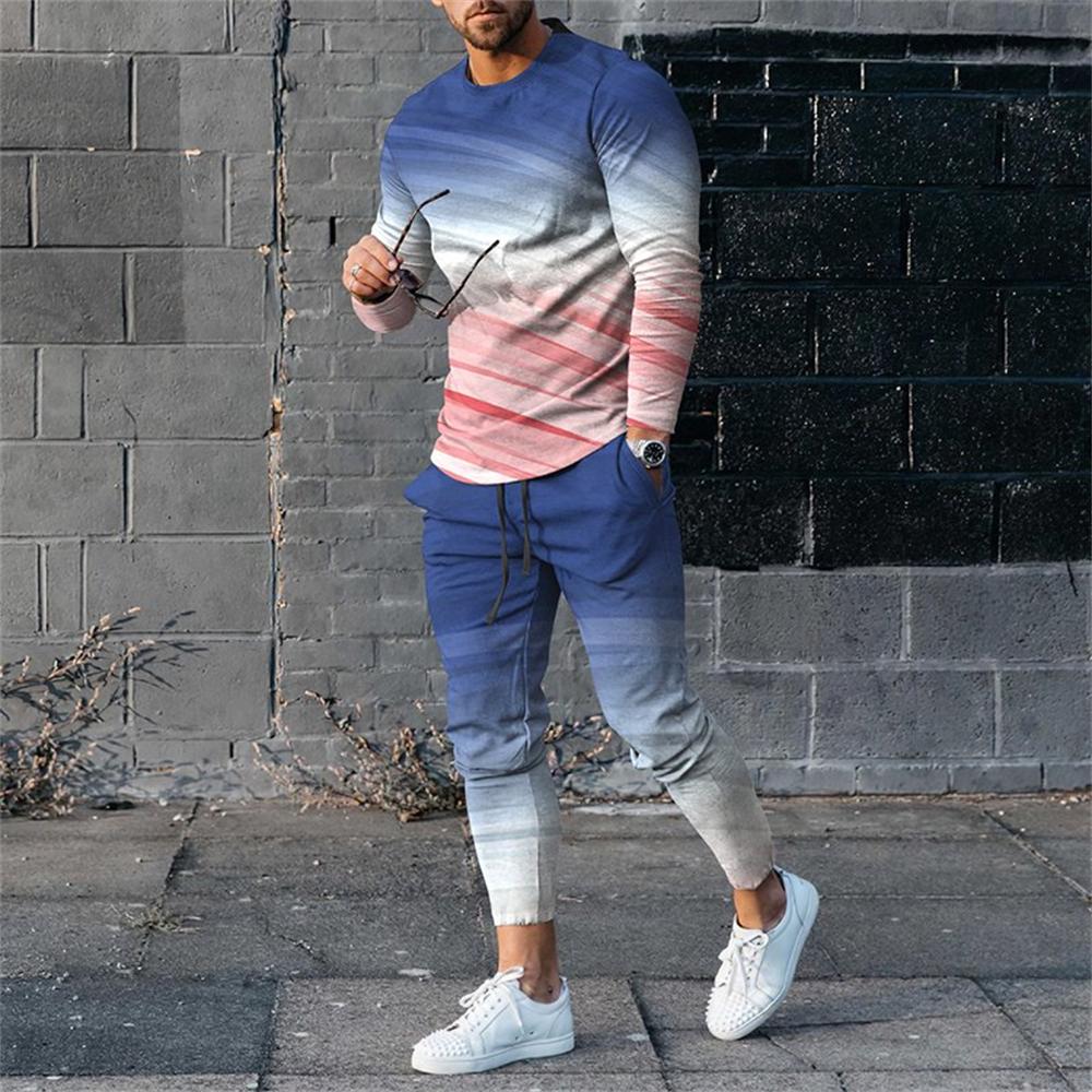Männer Trainingsanzug Frühling Übergroßen Set Drucken Lange Ärmeln T-shirt + Hosen Jogger Sportswear Casual Streetwear 2 Stück Anzug