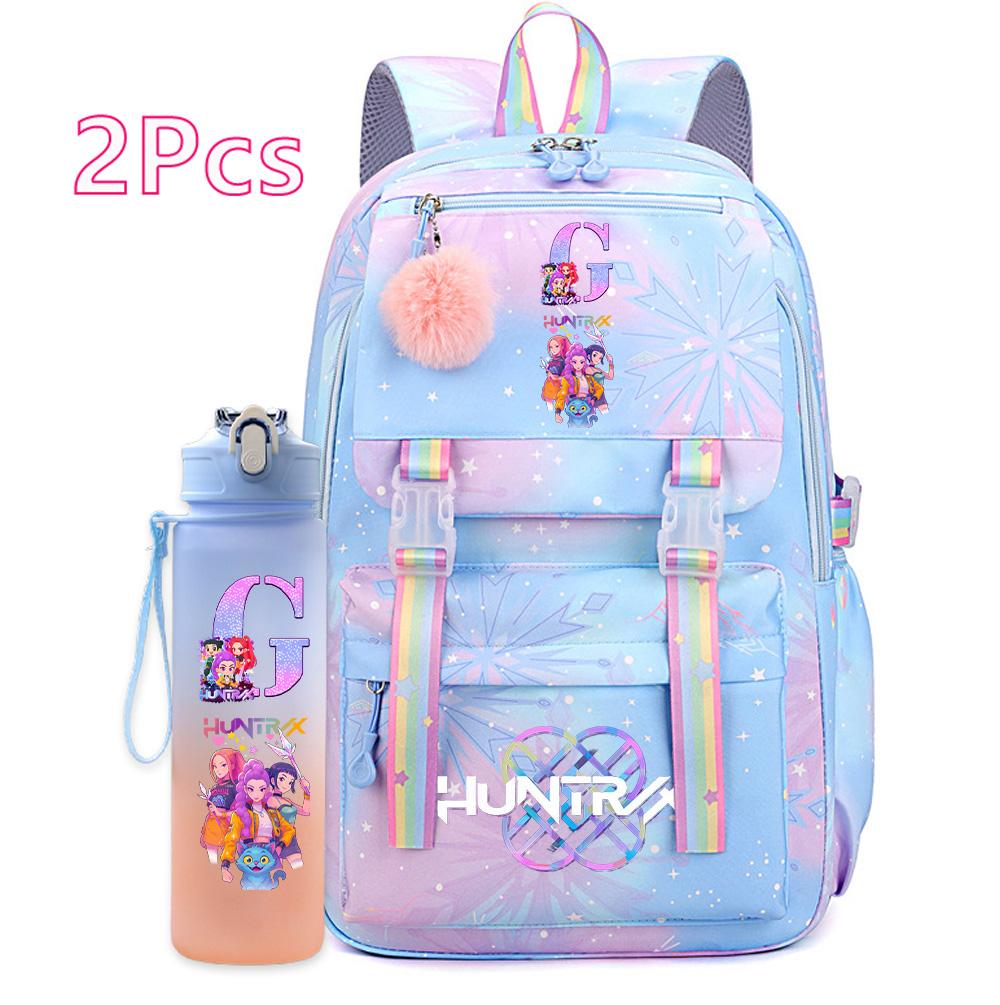 2 Buc/set Ainme K-Pop Demon Hunters Rucsac cu Inscripție cu Litere Engleze cu suport pentru sticlă de apă pentru Adolescentă Fată Băiat Ghiozdan Geantă de Călătorie