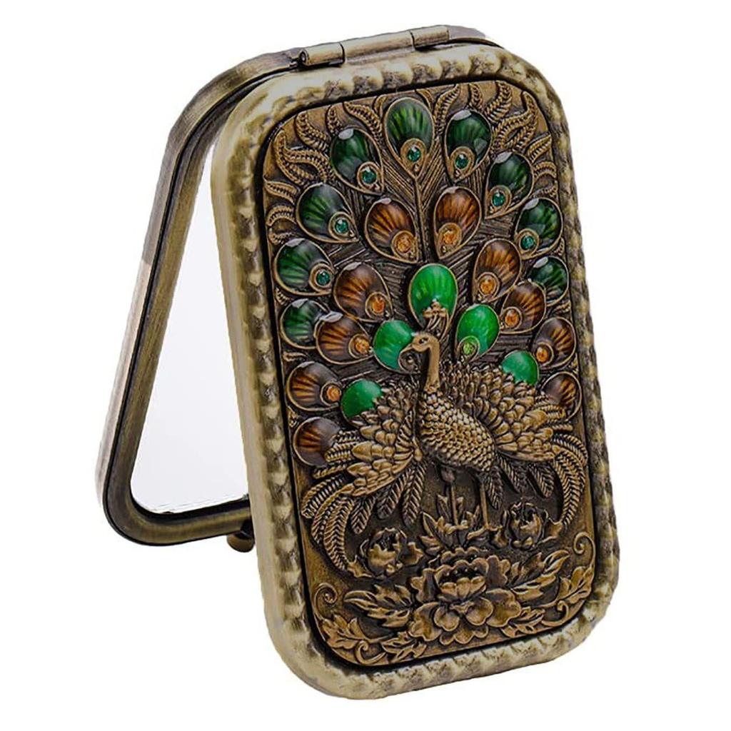 Vintage Foldable Metal Princess Style Purse Mirror Compact Small Mirror Magnifying Vintage Pocket Mirror (Random Pattern, Set of 1)