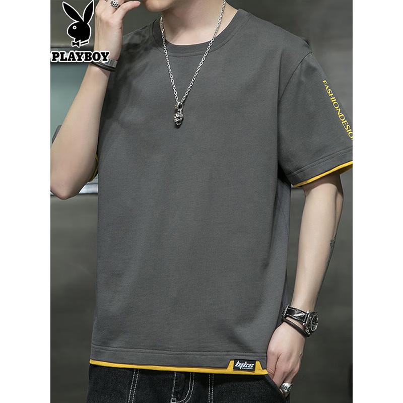 PLAYBOY Men s Casual Round Neck T-Shirt XL темно серый