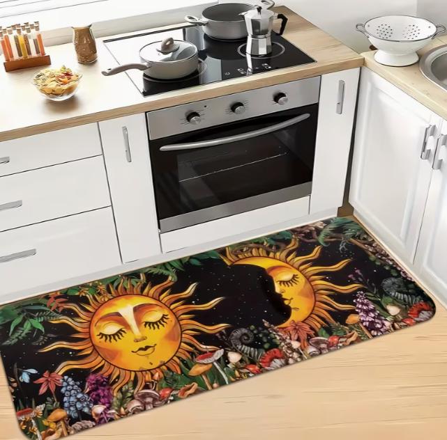 1 Böhmische Sonne Totem Laufmatte mit farbenfrohem Mandala-Design und böhmischen Mustern Geeignet für Küche, Flur, Wohnzimmer