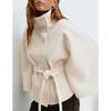 Fashion Solid Women's Lace Up Cape Coats Loose Stand Collar Batwing Sleeve Button Leisure Jackets 2025 Autumn Streetwear