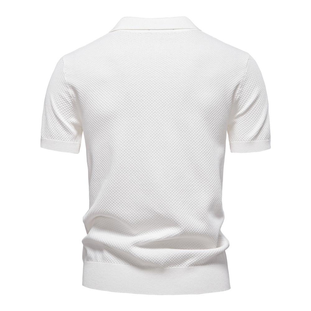 Camel Summer Embroidery Large Pineapple Pattern Woolen Polo Sweater for Men's Business, Seagull Collar, Men's Short Sleeve Sweater