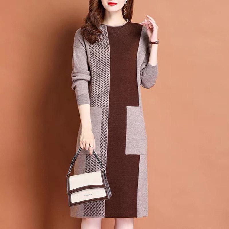 Mid-length Sweater Women's Autumn and Winter Half Turtleneck Pullover Fashionable Large-sized Knitted Sweater Dress