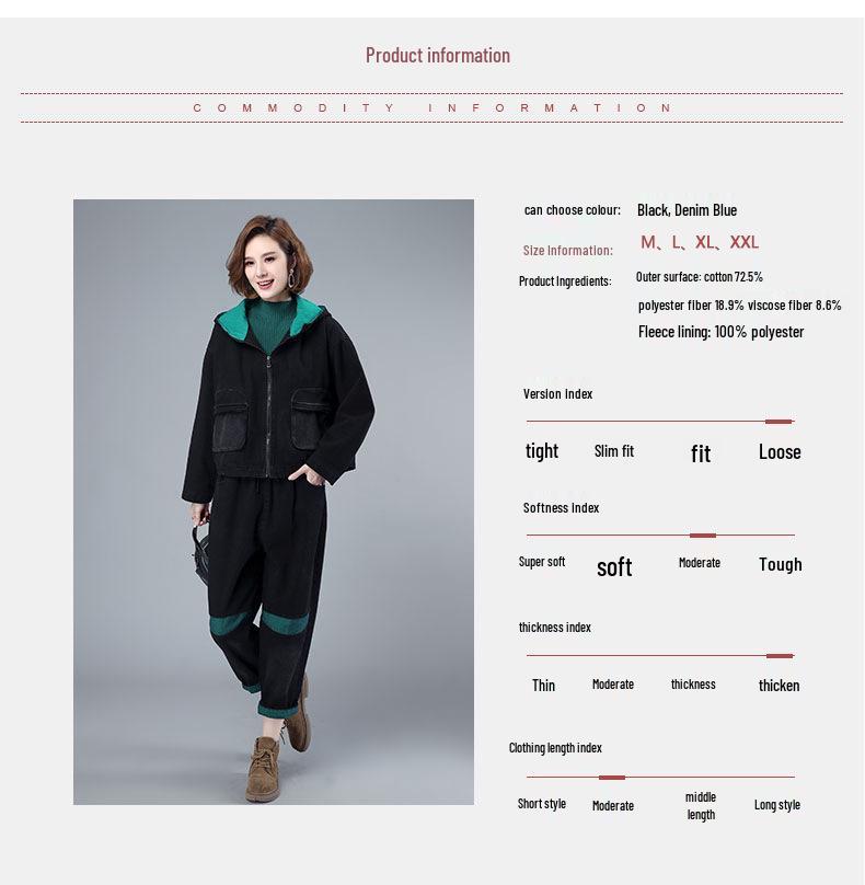 Costum de blugi gros pentru femei 2024: Modă Toamnă/Iarnă, Set Elegant Casual din Două Piese pentru Mame de Vârstă Mijlocie și Vârstnice