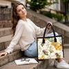 Honey Bee Floral Print Tote Bag Fashion Casual Daily Carry Bag Cute Shoulder Bag for Women Outdoor Shopping