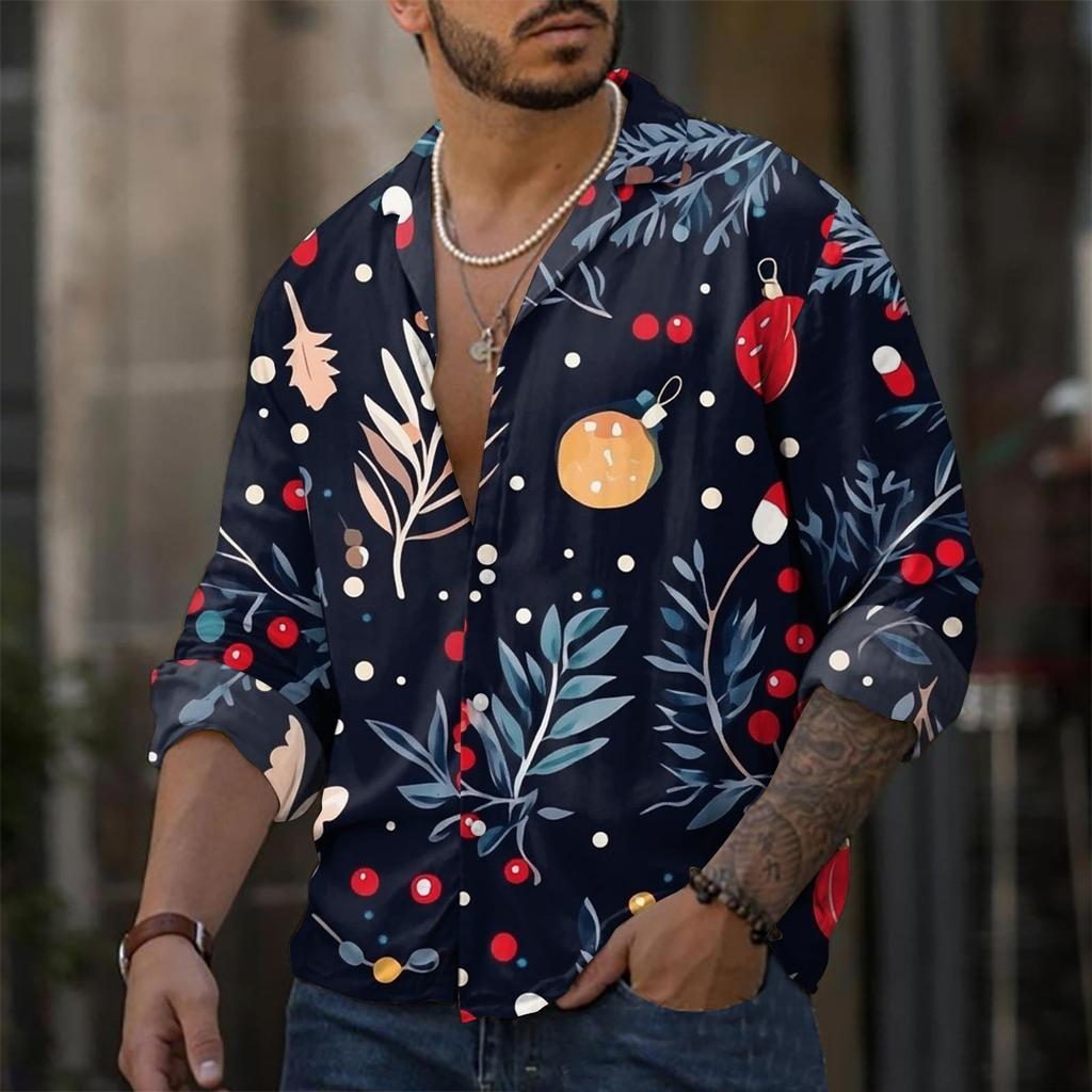 Pánská ležérní košile volného střihu s dlouhým rukávem Módní košile s klopou