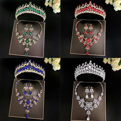 Einfacher Brautschmuck Dreiteiliges Set Hochzeitskrone Tiara Halskette Ohrringe Koreanisch Super Fee Hochzeitskleid Accessoires