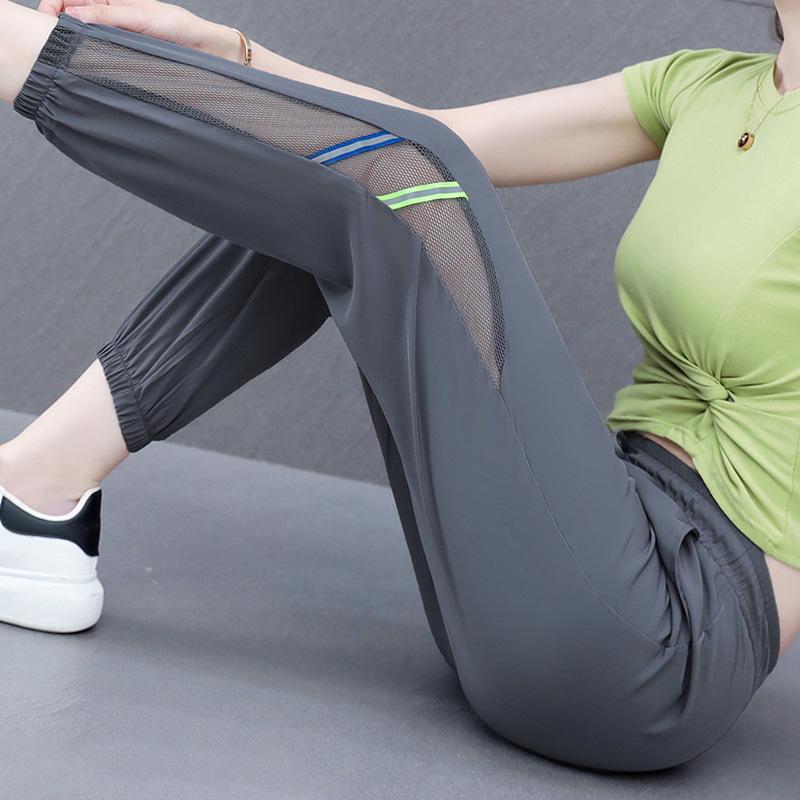 

Жіночі швидковисихаючі спортивні укорочені штани з сітки крижаного шовку - Літні легкі, що облягають, повсякденні вільного крою. 4XL