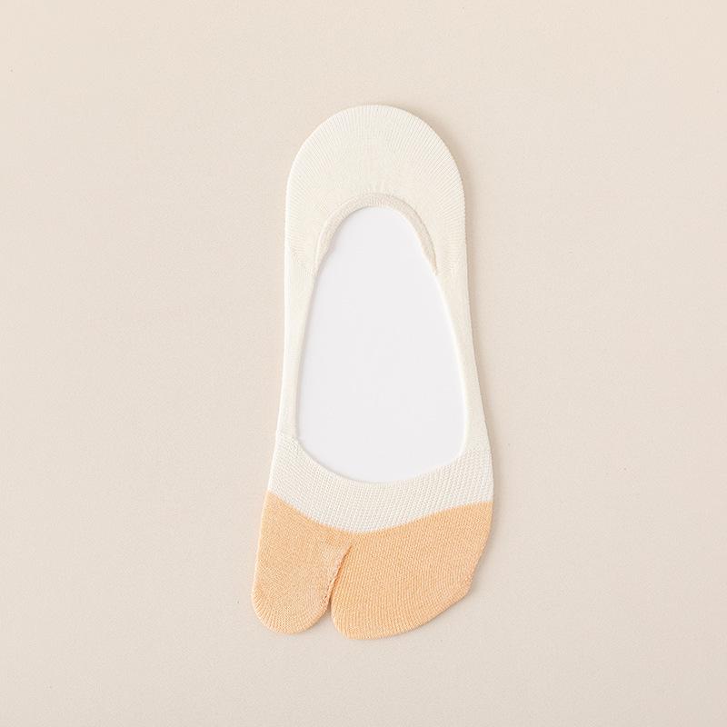 Zehensocken, Damen Flachmündige Unsichtbare Zwei-Zehen-Socken, Sommer Dünne Baumwollsocken, Rutschfeste und Fersenhaltende Kurze Socken 1 pair beige