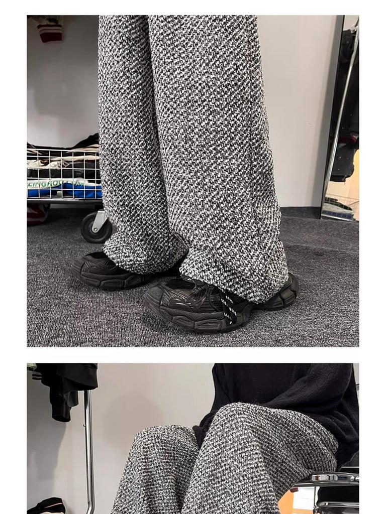 Męskie spodnie z wełny w stylu vintage, szare, z szerokimi nogawkami - styl retro amerykański