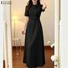 ZANZEA Women Casual Round Neck Solid Color Short Sleeve Elegant Dress