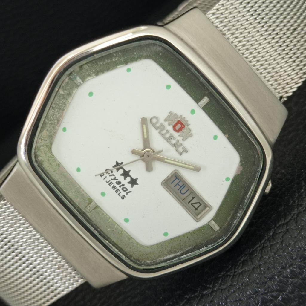 VINTAGE ORIENT CRYSTAL AUTOMATIC 46941 JAPAN MENS WHITE DIAL WATCH a704855-1