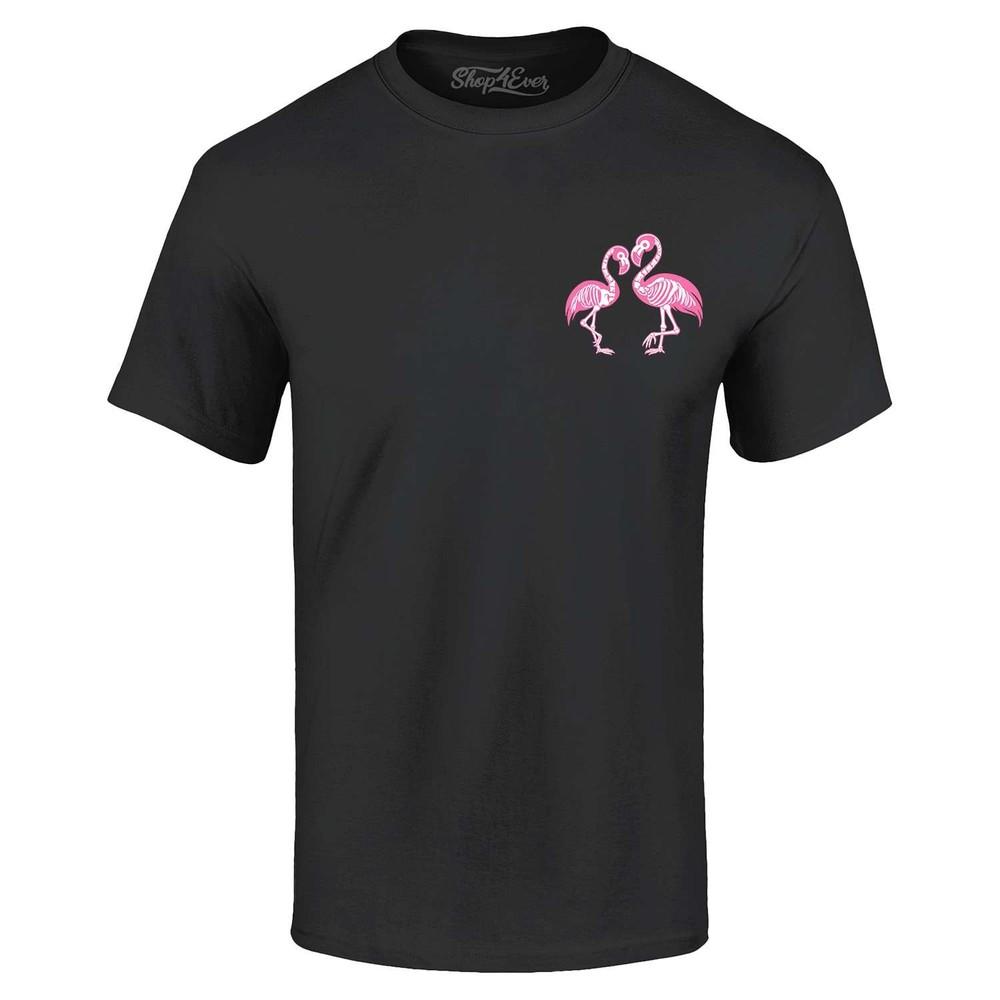 

Pink Flamingo Skeletons Pocket T-shirt Halloween Summerween Shirt 4XL