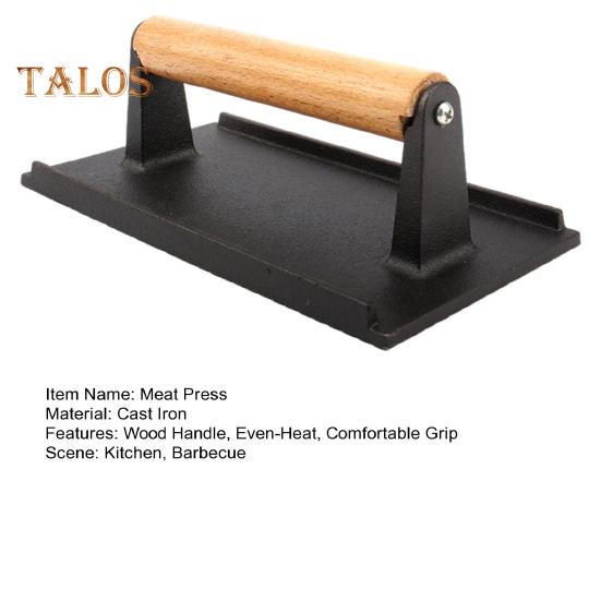 Ahşap Saplı Dikdörtgen Dökme Demir Pastırma Presi Eşit Isı Transferi Sağlıklı Pişirme Rahat Kavrama Et Presi