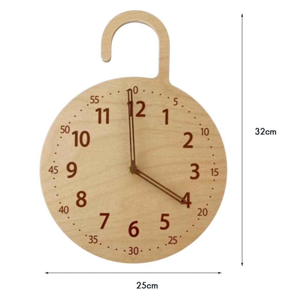 X51A-Kids Room Wood Round Wall Hanging Clock Nordic Hook For Baby Home Decor