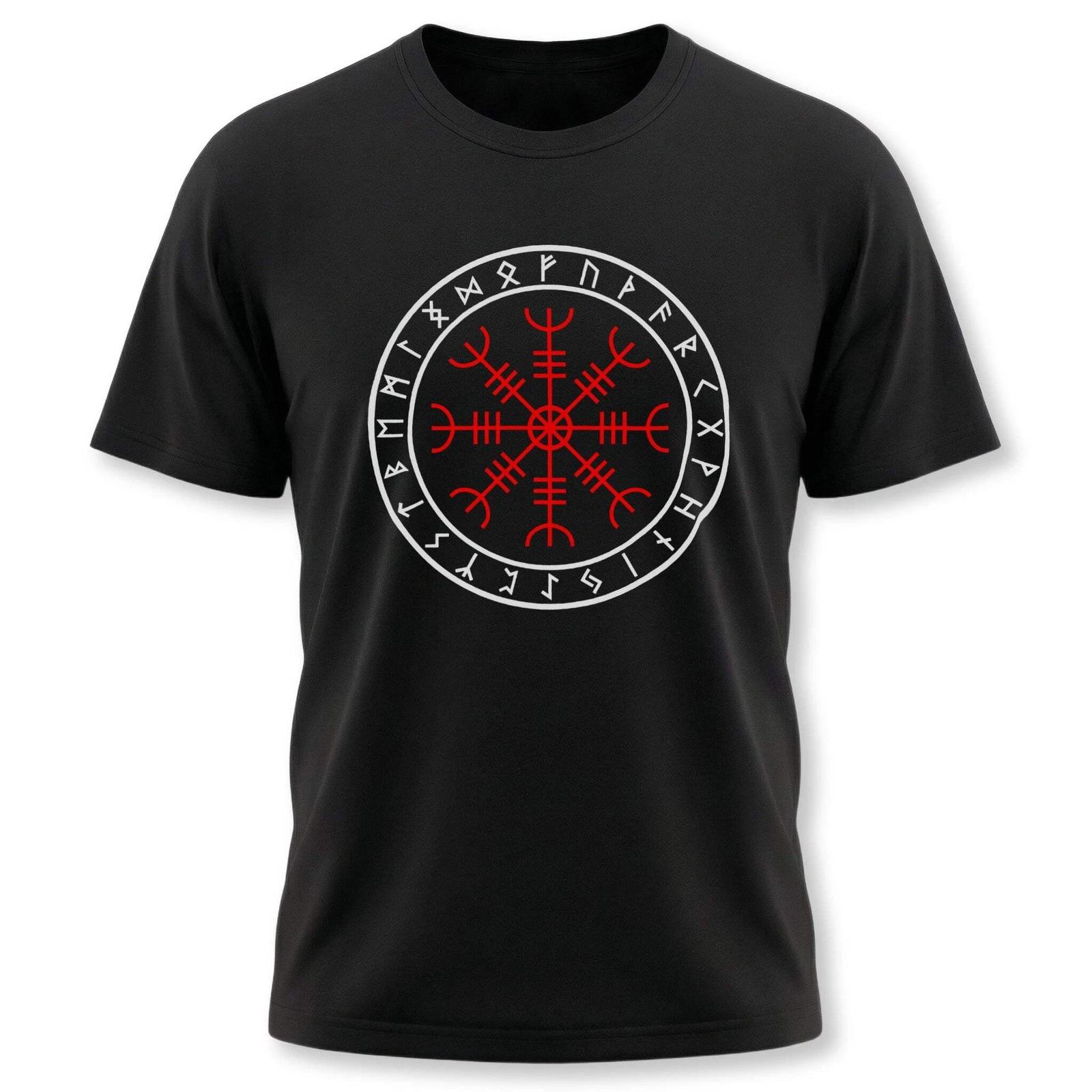 Norse Aegishjalmur Runes T-Shirt | Runic Viking Helm of Awe Graphic Tee Shirt L