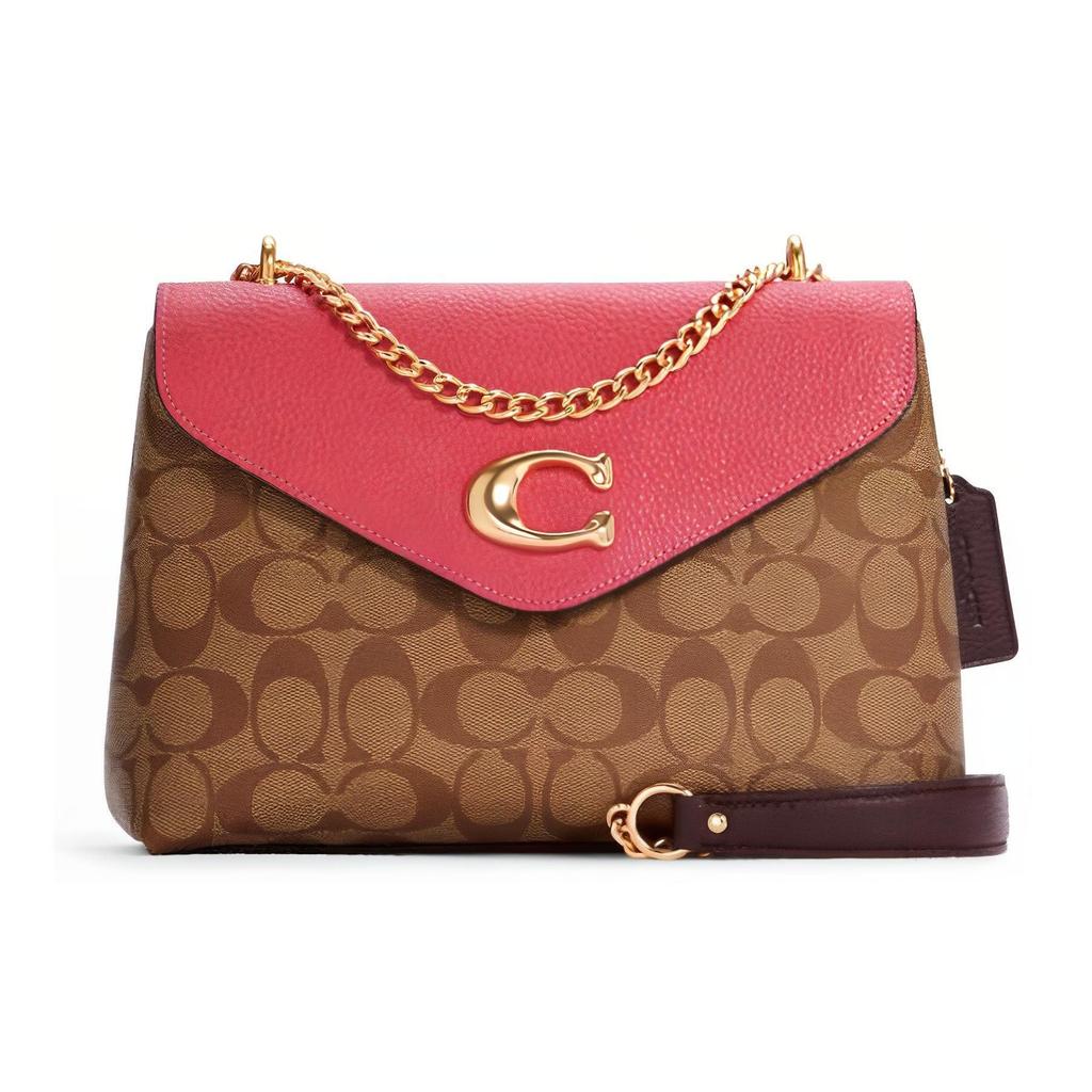 Coach Tammie Shoulder Bag Classic Floral Flap Chain Leather Crossbody Women Bags Pink Brown C6784-IMTIN