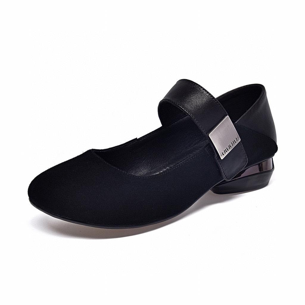 Round head single shoes Mary Jane shoes women's spring new one-word buckle shallow mouth small single shoes two heights
