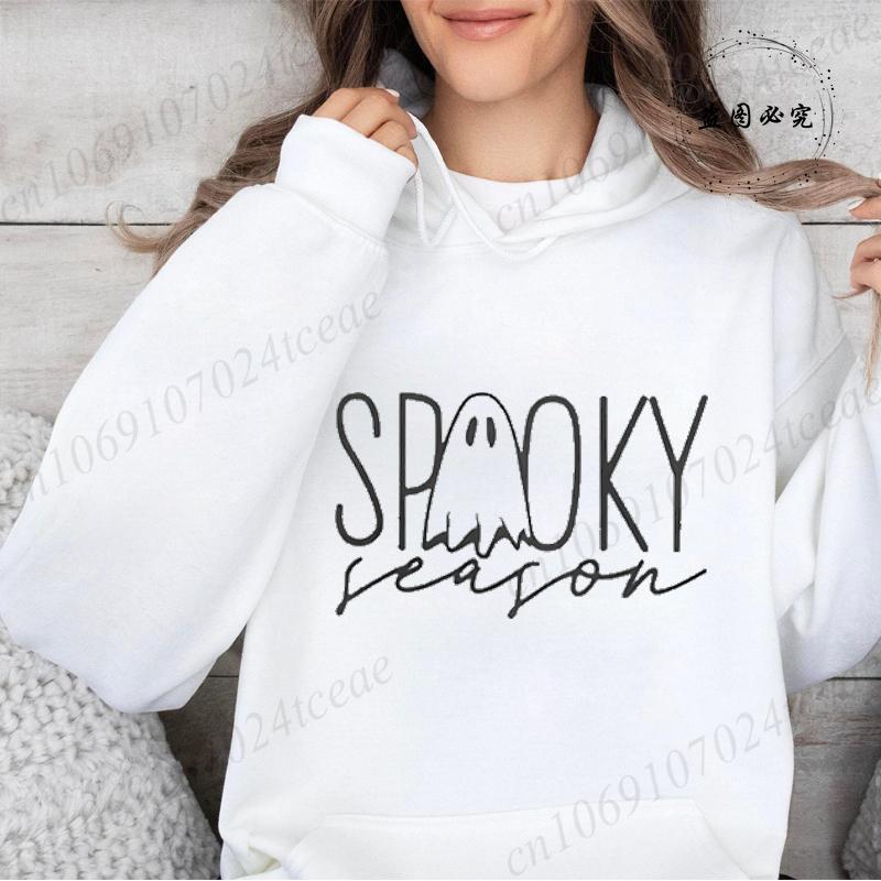 Moletons de Halloween da Temporada Assustadora para Mulheres Moletons Gráficos Assustadores de Festa de Fantasmas de Halloween Engraçados Pulôveres de Outono Moletons Tops