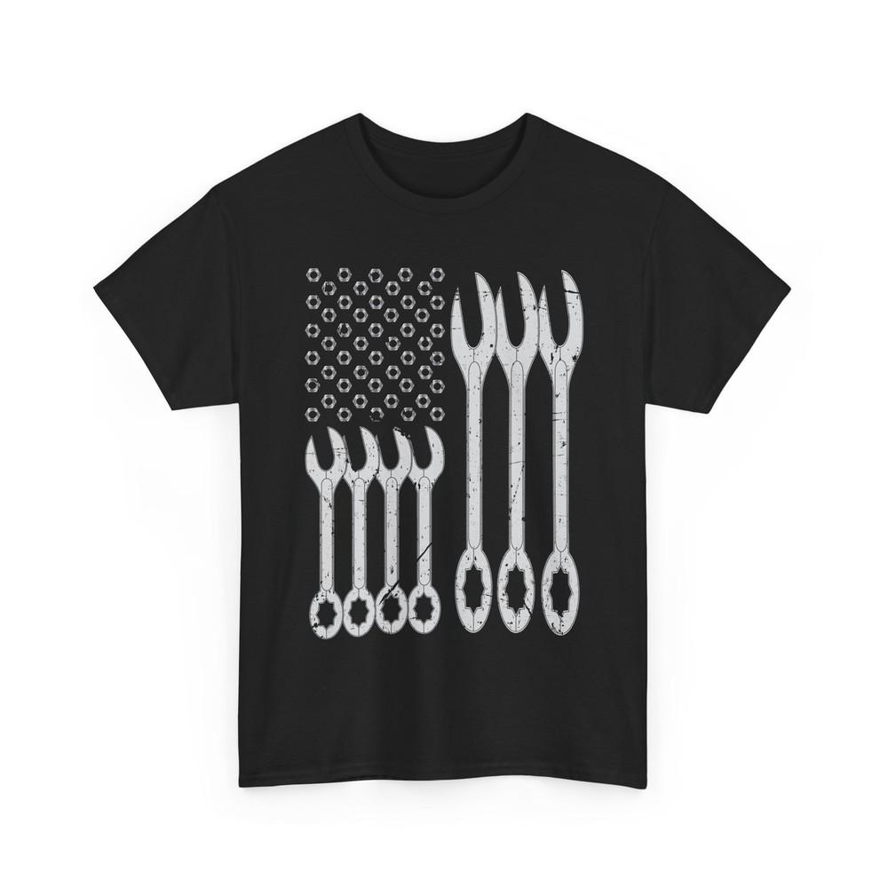 Mechanics T-shirt American Flag Mechanic Wrench Repairman Men Shirt