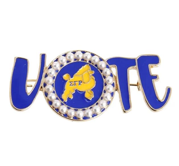SGRho Greek Sorority Fashion New Sigma Gamma Rho Vote Brooch Poodle Letter Blue White Enamel Lapel Pin Accessories Pin for Women vintage&Gold Plated