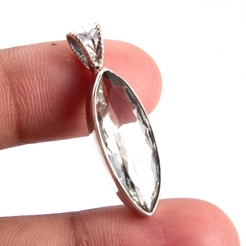 Natural Green Amethyst Gemstone 925 Solid Sterling Silver Gift Pendant 1.3" Z5k10