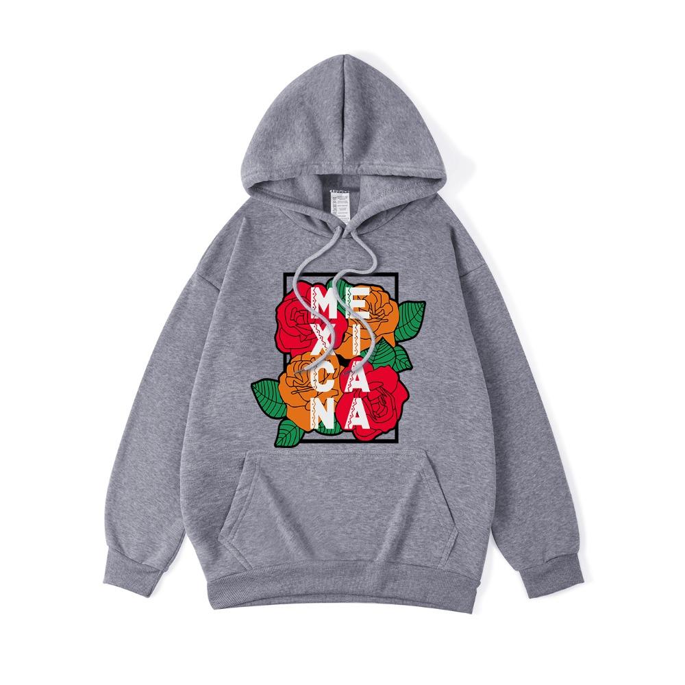 Mexico Letter Flag Printed Hoodie Women Comfortable Loose Hooded Winter Fleece Warm Sweatshirt Basics Streetwears