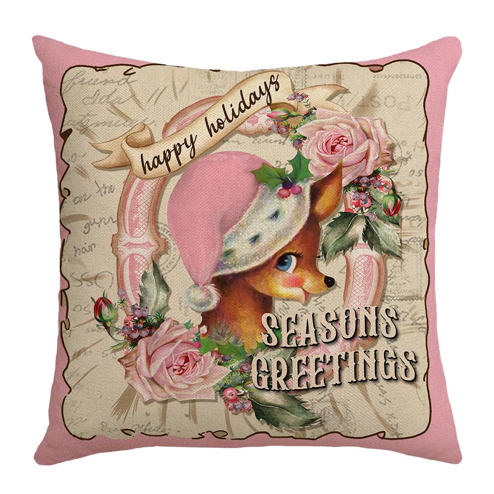 Pink Cute Santa Claus Pillowcase, Linen Print Pillow, Bedroom Bedside Cushion, Sofa Cushion, Festive Atmosphere