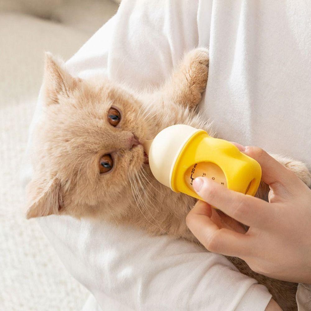 80ML Kitten Nipple Bottle Anti Choking Bite Resistance Puppy Milk Feeder with Scale Silicone Kitten Feeding Bottle