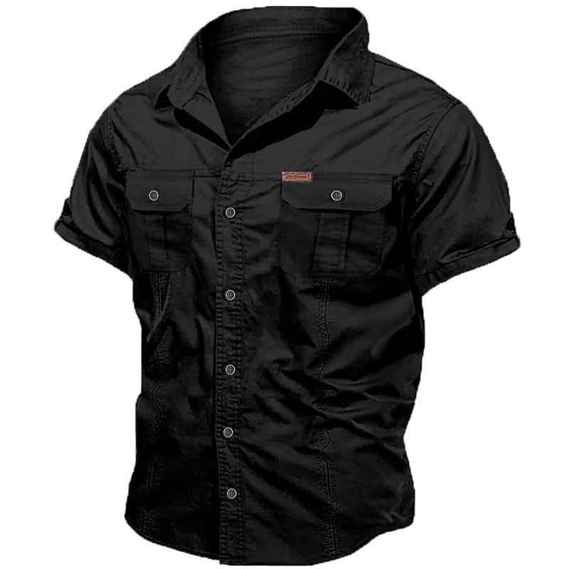 Mens Summer Casual Short Sleeve Loose Fit Button Down Shirt M чёрный