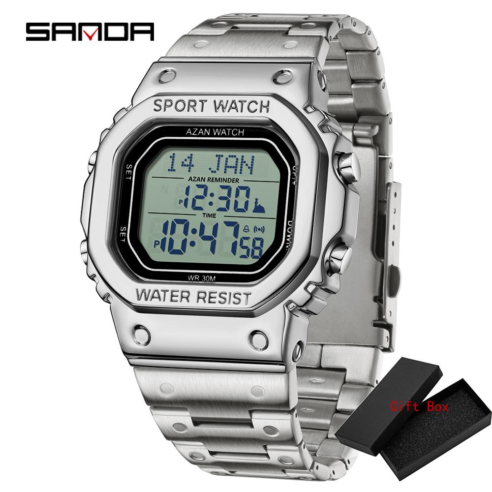 Fashion Sanda 2172 2173 Men's Digital Watch Waterproof MultiFunctional Full Stainelss Steel Golden LED Display Stylish & Durable