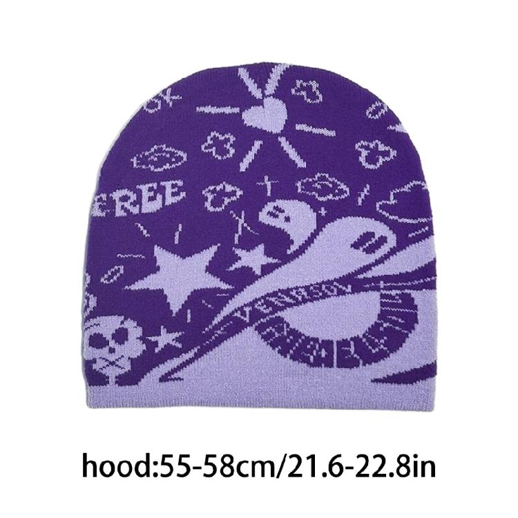 Handmade Crochet Hat Girl Skull Hat Double Side Jacquard Beanies Warm Skull Caps