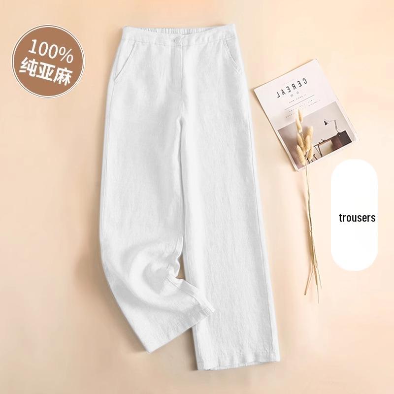 Women s High-Waist Linen Wide-Leg Pants - Summer Ice Silk Blend S