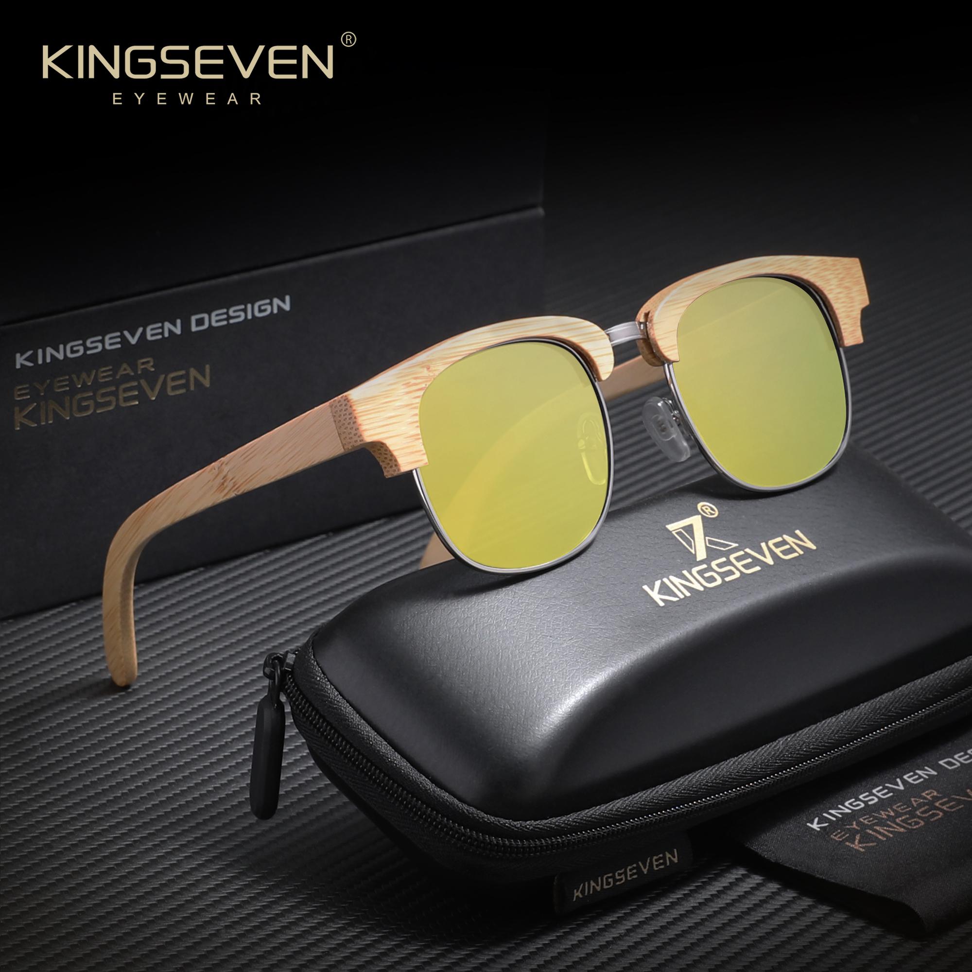 KINGSEVEN Retro Fashion Square Wooden Sunglasses Unisex Polarized UV400 Glasses For Outdoor Leisure Sports