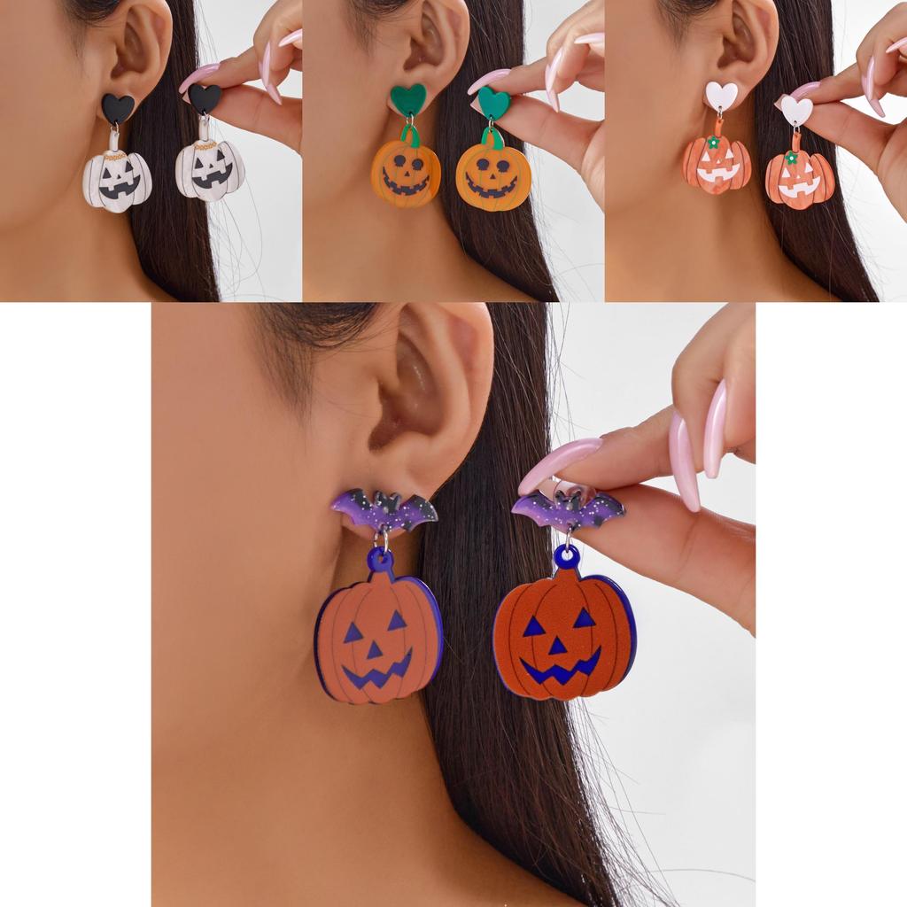 Halloween Bat Pumpkin Ghost Acrylic Earrings With Asymmetrical Animal Design For Festive Wear