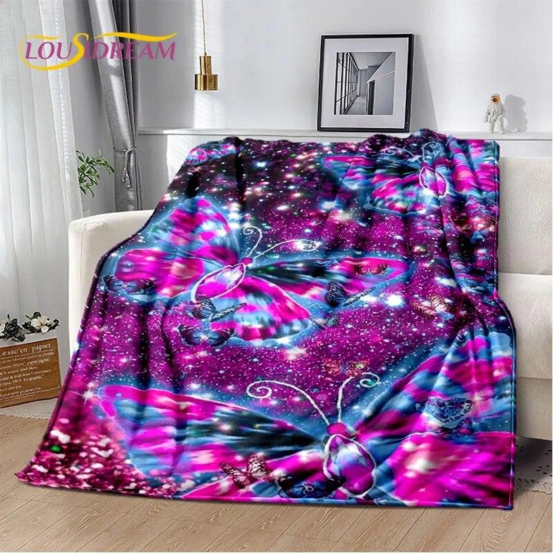 3D Cartoon Dream Butterfly Flower Soft Plush Blanket,Flannel Blanket Throw Blanket for Living Room Bedroom Bed Sofa Picnic Cover