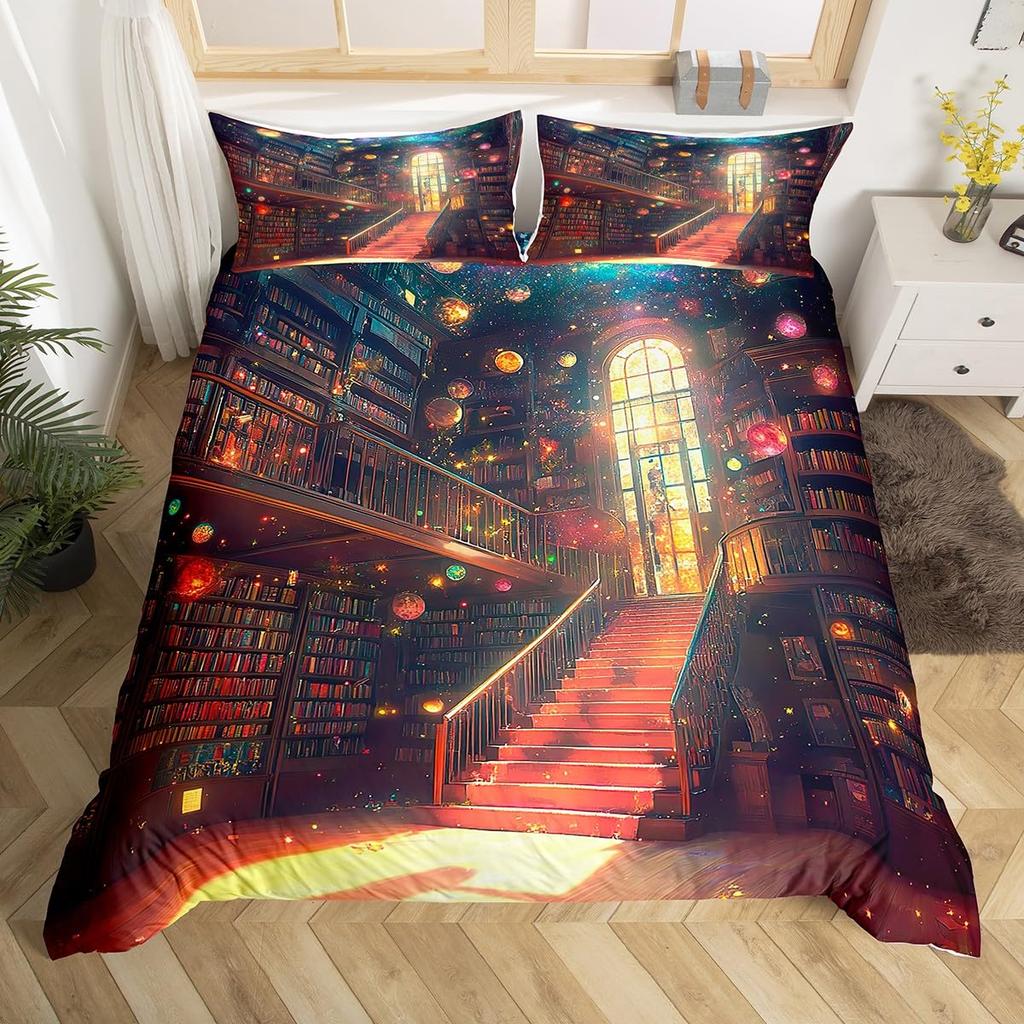 Library Duvet Cover Sets For Teens Queen King Twin Size Lightweight Down Room Decor 2 Pillowcases And 1 Duvet Cover No Comforter