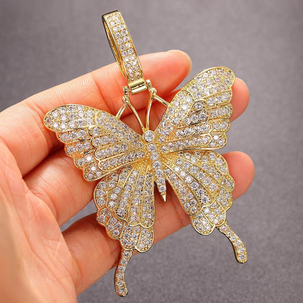 Punk Hip Hop Style Necklace Female Heavy Industry Full Diamond Big Butterfly Pendant Necklace Jewelry