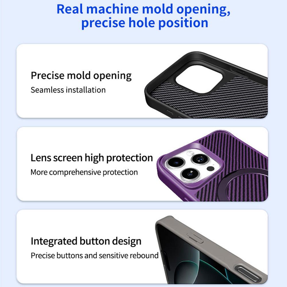 For iPhone 16 Pro Phone Case with Magnetic Kickstand TPU+PC Carbon Fiber Back Cover