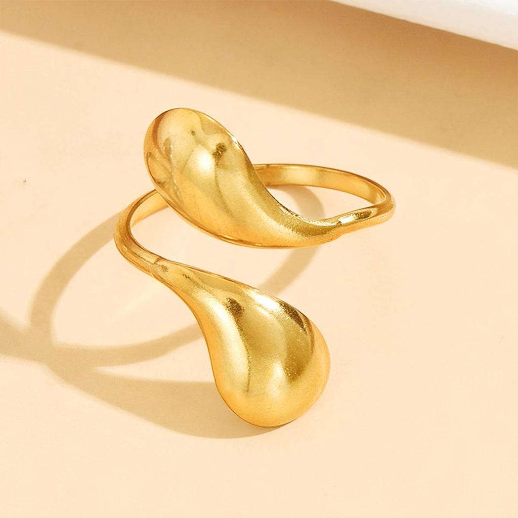 Stainless Steel Geometric Water Drop Ring - Simple, Fashionable Open Design with Light Metallic Finish.