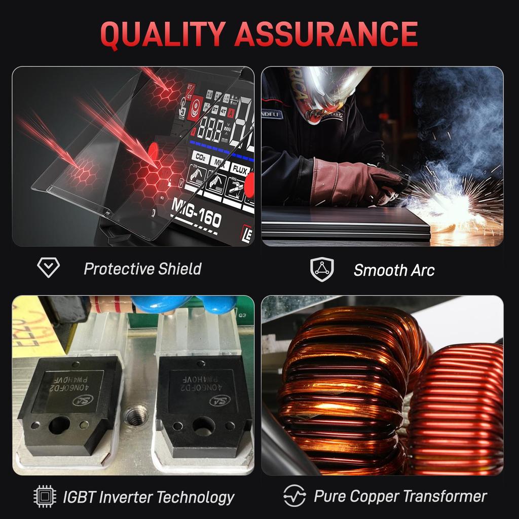 MIG Welder MIG-160 AIR 160A GAS MIG/FLUX MIG/LIFT TIG/MMA 4-In-1 Multiprocess Welding Machine ANDELI LED Digital Display Synergic Control