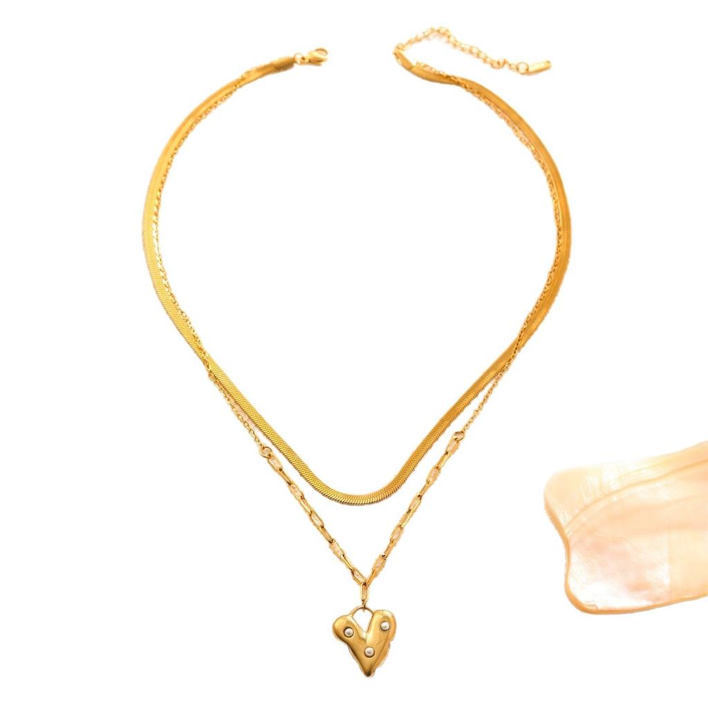 Fashion Personality Anti-Pearl Bust Love Pendant Stainless Steel Necklace Light Luxury Premium Clavicle Chain Niche
