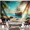 Nautischer Wandteppich Vintage Geistersegelboot Wandkunst Fantasie Meeresstrand Szenerie Nautisches Piratenschiff Welle Segeln Wandbehang