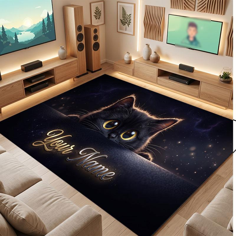 Tapete de Chão de Veludo Cristal Tema Gato Nome Personalizado Texto Tapete Quente Decoração de Casa